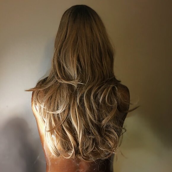 24" Layered with bangs Wheat-Colored Wig - Picture 2 of 11